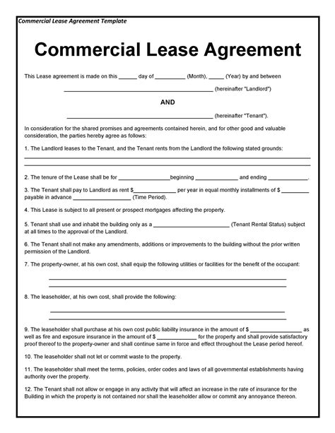 Commercial Lease Agreement Template