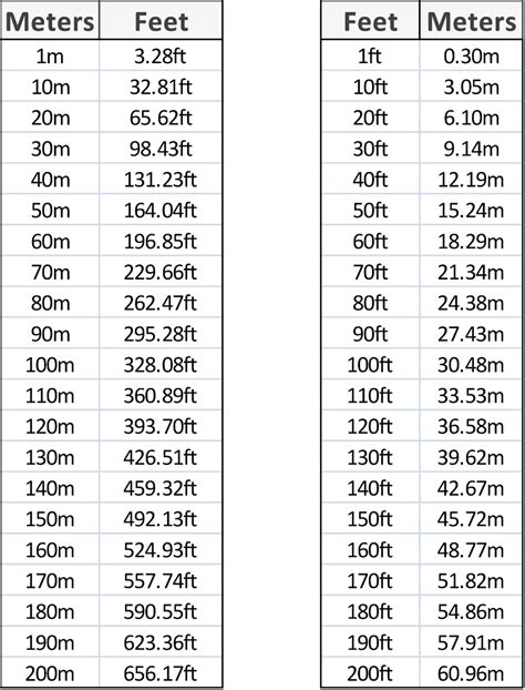 Common meters to feet conversions