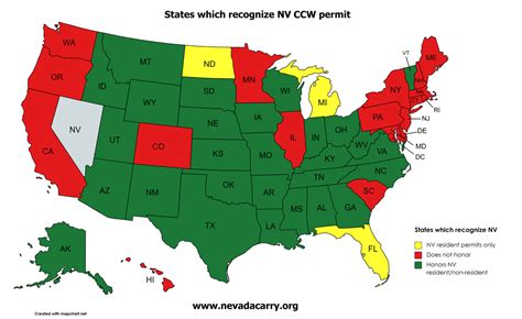 A map of Nevada, highlighting the areas where concealed carry is allowed