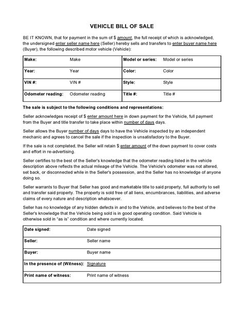 Conditional Vehicle Bill of Sale