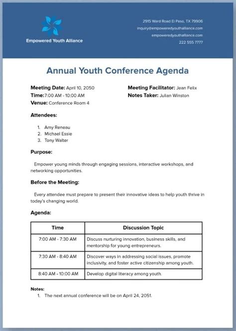 Conference agenda and schedule