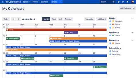 Confluence Calendar Page