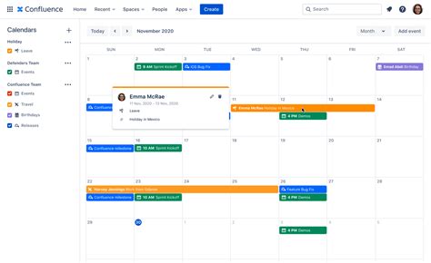 Confluence Calendar Template