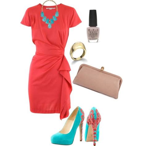 coral and turquoise outfit