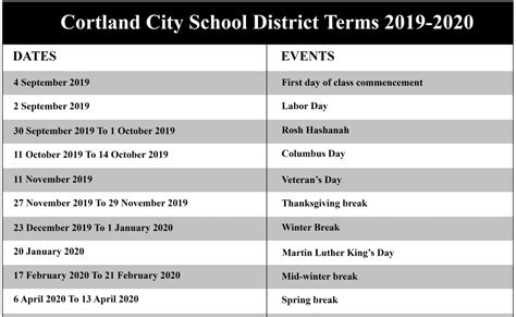 Cortland Academic Calendar Image 1