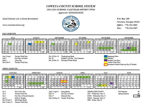 Coweta County Schools Calendar Overview