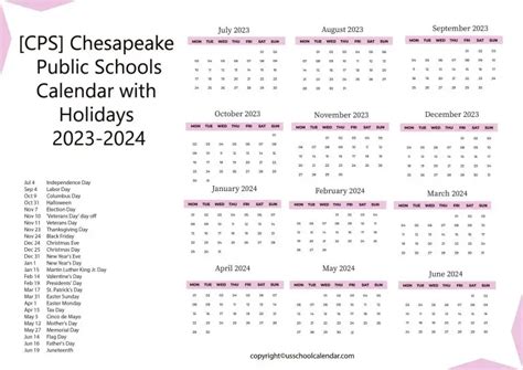 CPSchools Calendar Resources