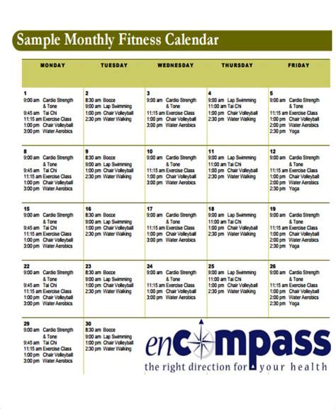 Creating a fitness calendar