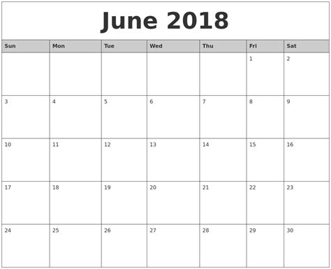 Creating June Printable Calendar