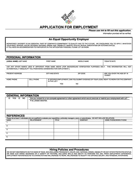 creating printable employment application form