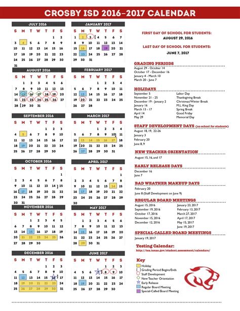 Crosby ISD Calendar Image 2