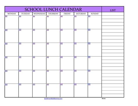 Cttcs Lunch Calendar Example