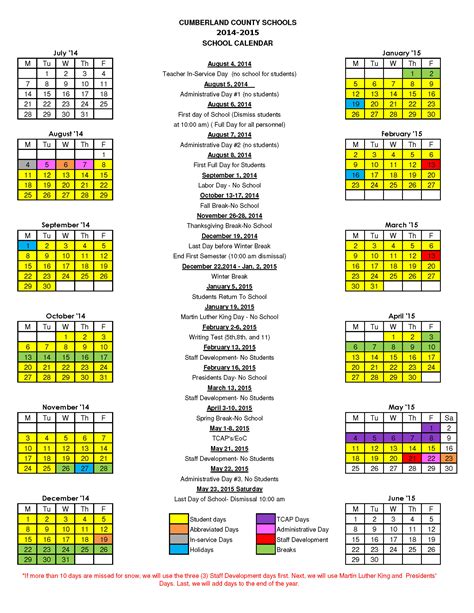 Cumberland County NC Schools Calendar Image 5