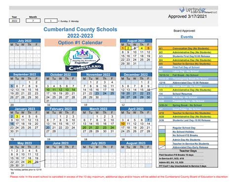 Cumberland School Calendar Dates