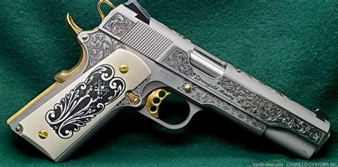 A 1911 pistol with custom gold accents