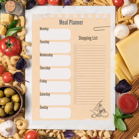 Customizable meal planner template