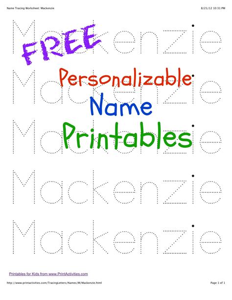 Customized tracing letters printables