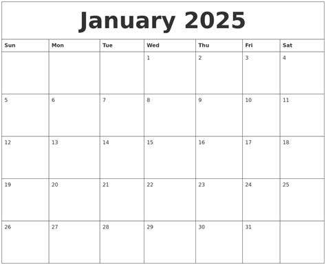 Customizing January 2025 calendar