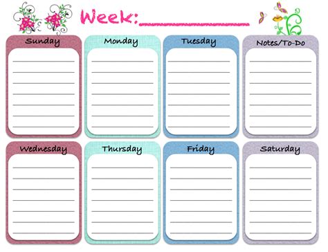 Customizing weekly planner printables