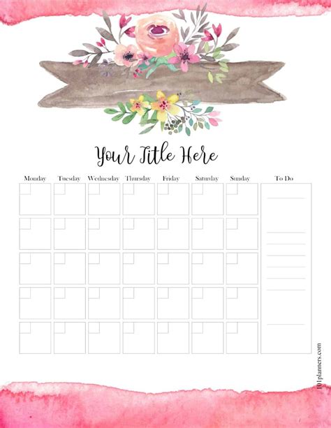 Customizing calendar printables