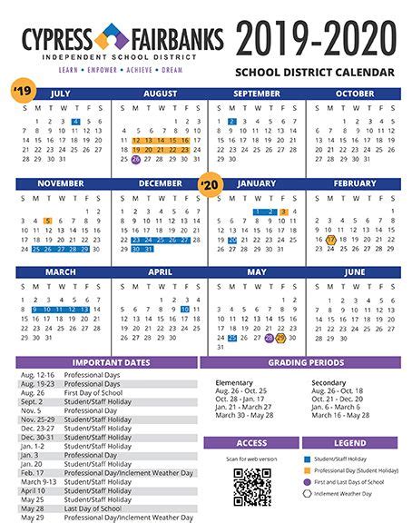 Cypress ISD Calendar Overview