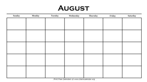 Daily August printable calendar