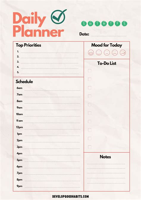 Daily Planner Template Features