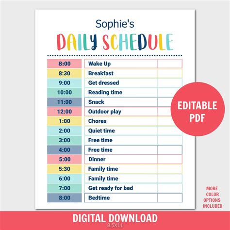 Daily schedule printable example 1