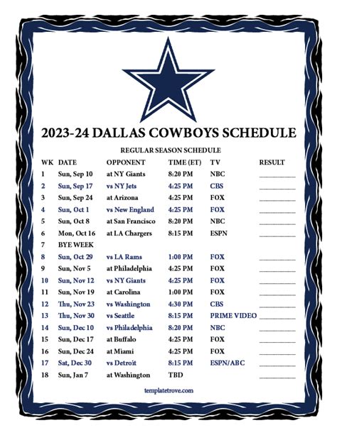 Dallas Cowboys Schedule