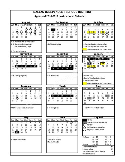 Dallas ISD staff calendars