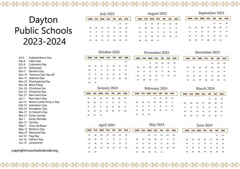 Dayton Schools Calendar