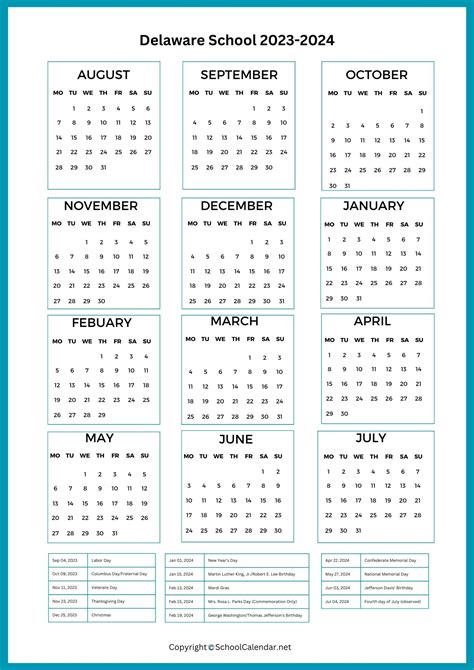 Delaware School Calendar