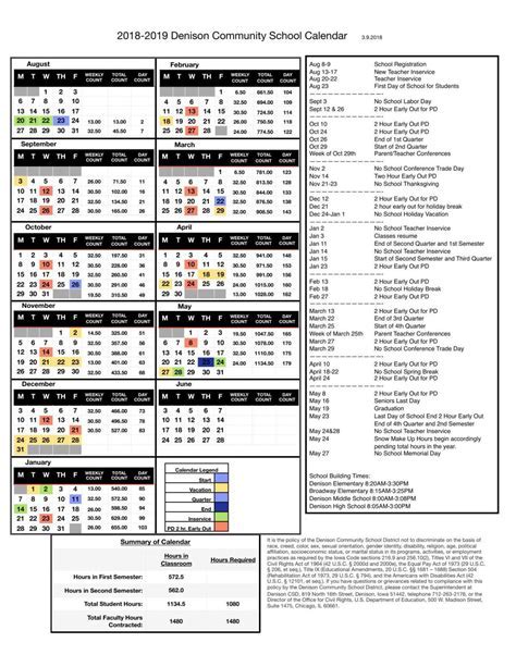 Denison ISD School Calendar