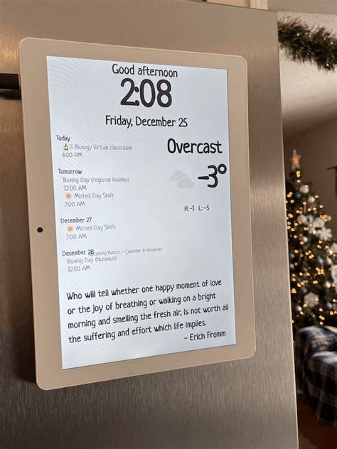 Digital calendar mounted on a fridge