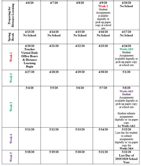 Distance Education Calendar