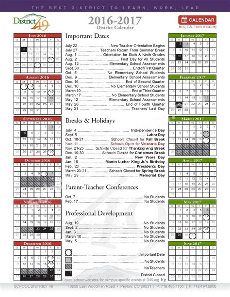 District 49 School Calendar Planning