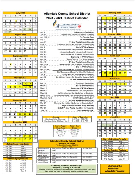 District 51 Calendar Overview