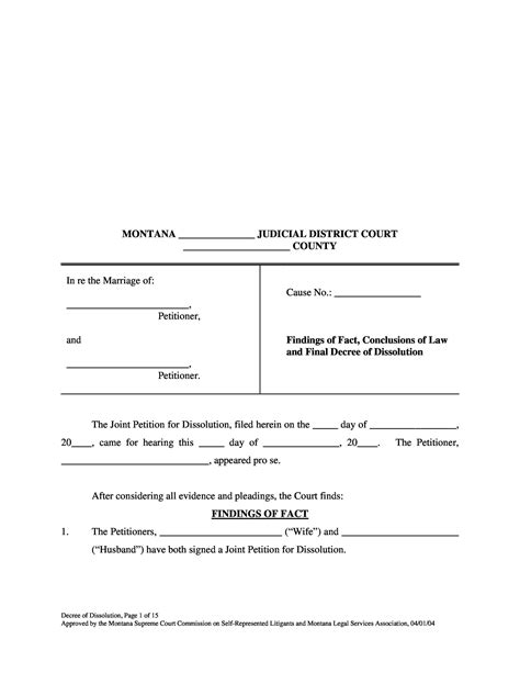 Description of Divorce Papers Sample