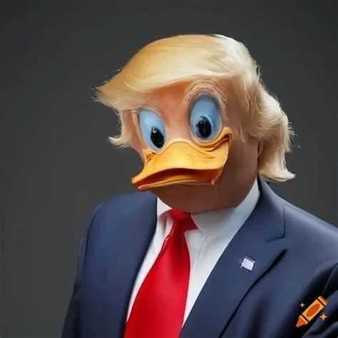 A cartoon duck with a Donald Trump-esque hairstyle, looking sad