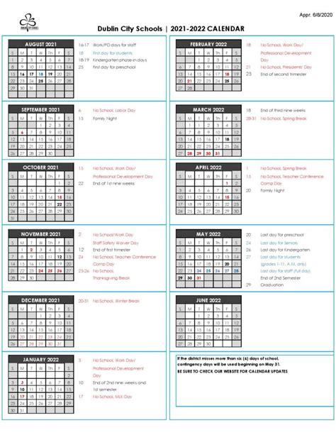 Dublin School Calendar