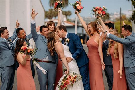 Dusty blue and coral wedding color palette