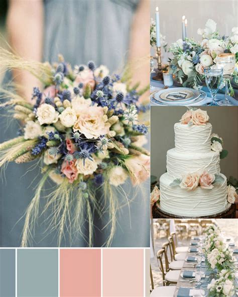 Dusty blue and peach wedding color palette