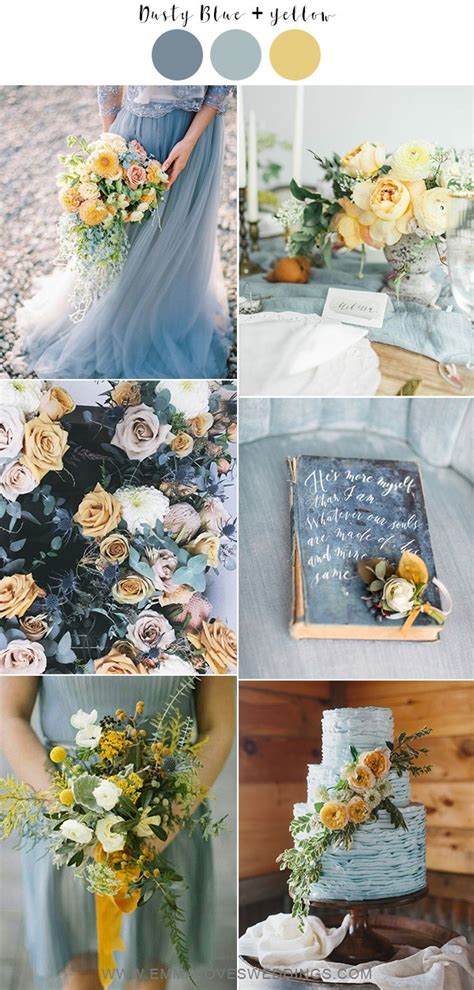 Dusty blue and yellow wedding color palette