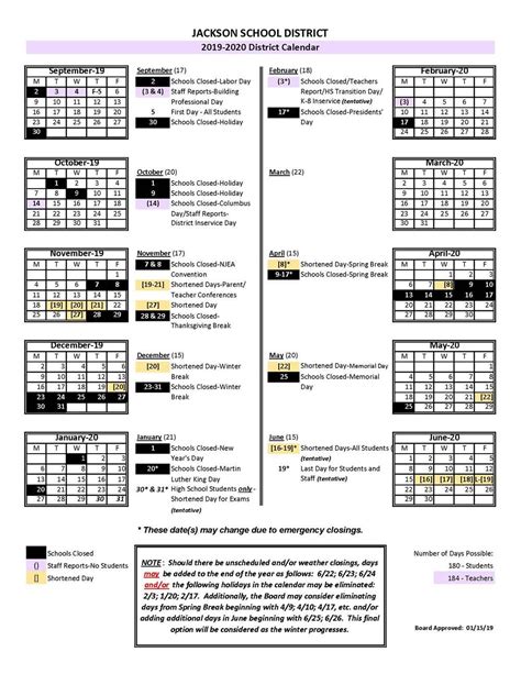 East Jackson School District Calendar