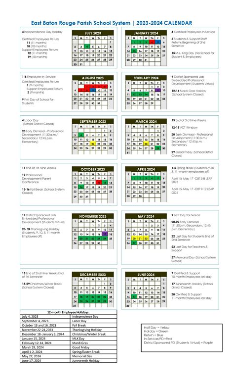 EBR Schools Calendar Benefits