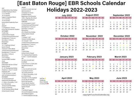 EBR Schools Calendar Dates