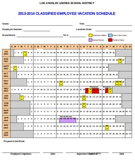 Employee vacation calendar implementation