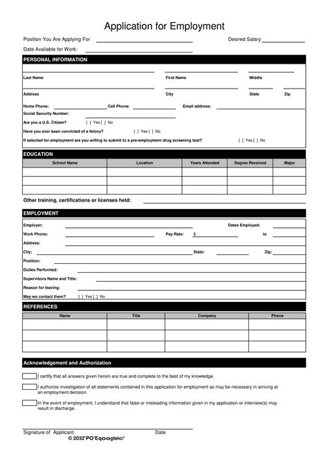 employment application form example