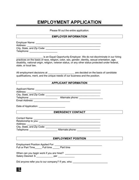 employment application form sample