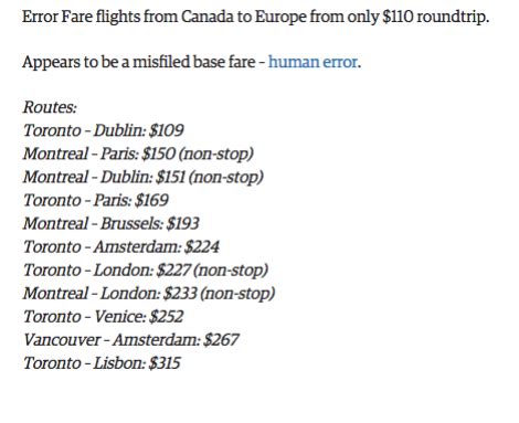 Error fares